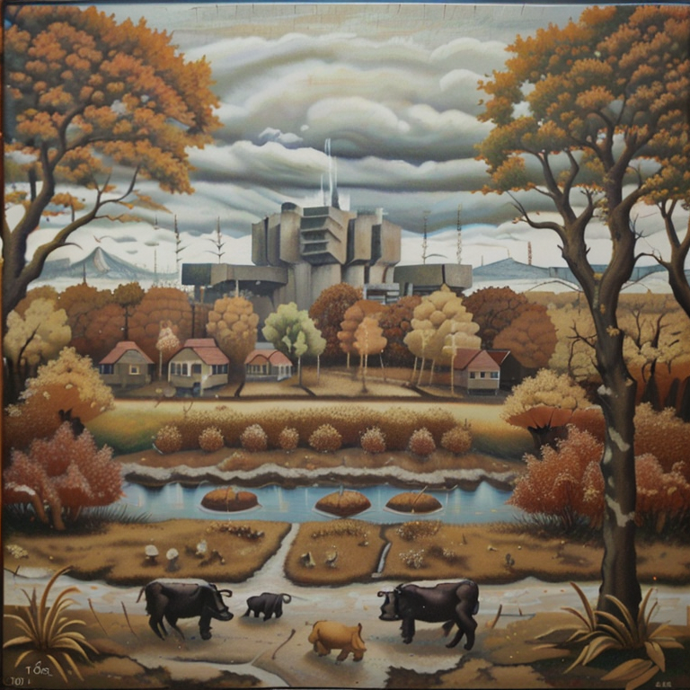 03086-2002154073-Ecobrutalism, Oil painting of a 16th-century village scene. Townsfolk and cattle gather around a large concrete squared Brutalis.png